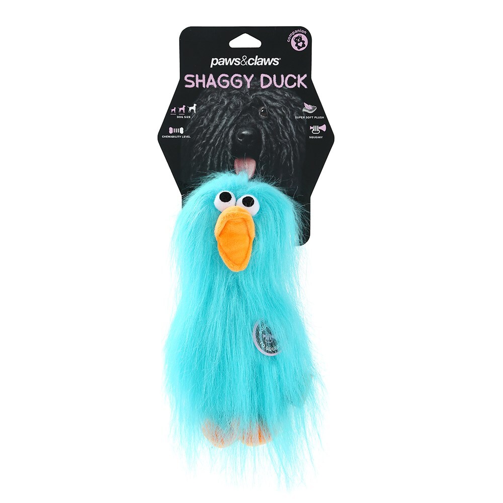 88777-paws-claws-22cm-super-shaggy-duck-dog-pet-toy-aqua