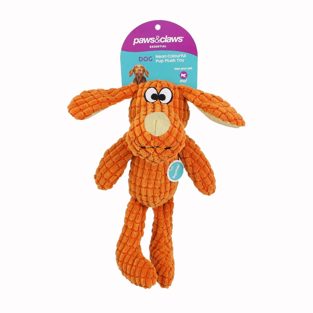 88838-paws-claws-neon-pup-plush-dog-pet-toy-assorted-28x20x10cm