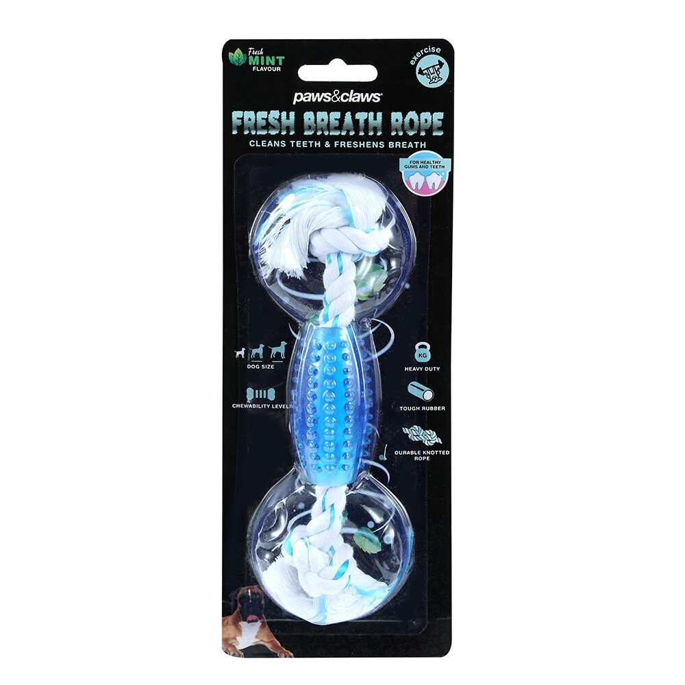 89422-paws-claws-fresh-breath-pet-dental-rope-mint-flavour-aqua-20cm