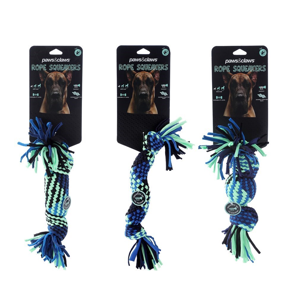 89514-paws-claws-rope-squeaker-pet-dog-toy-assorted-30cm