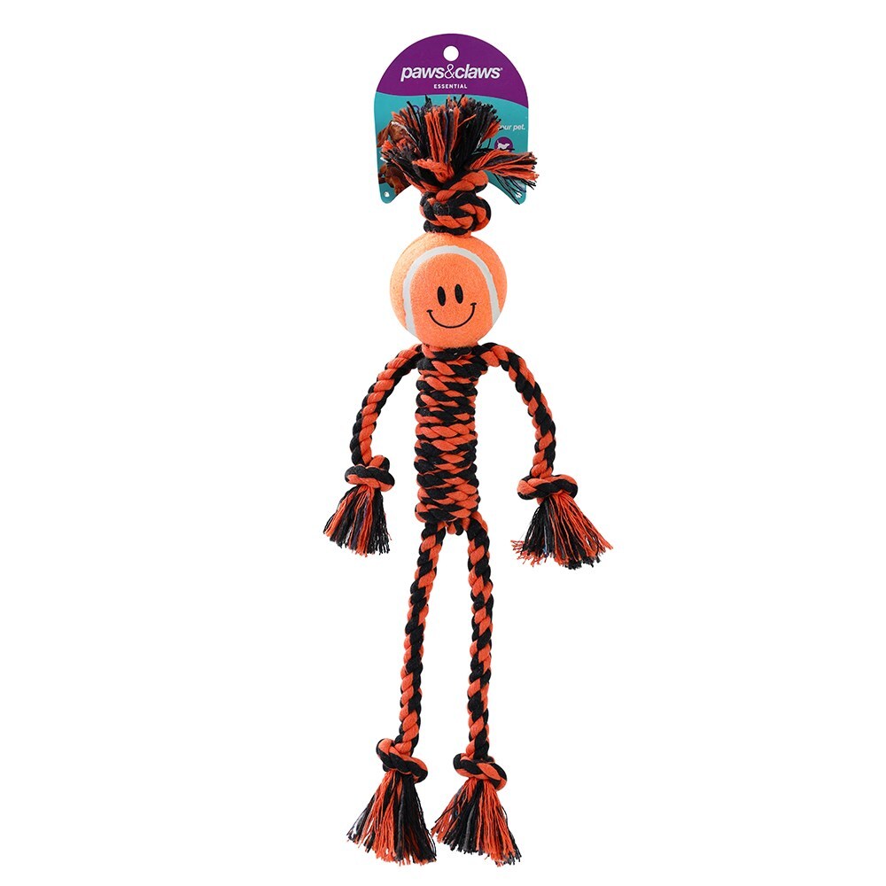 Paw & Claws 40cm Woven Rope Man Pet Dog Tug Toy w/ Tennis Ball - Assorted