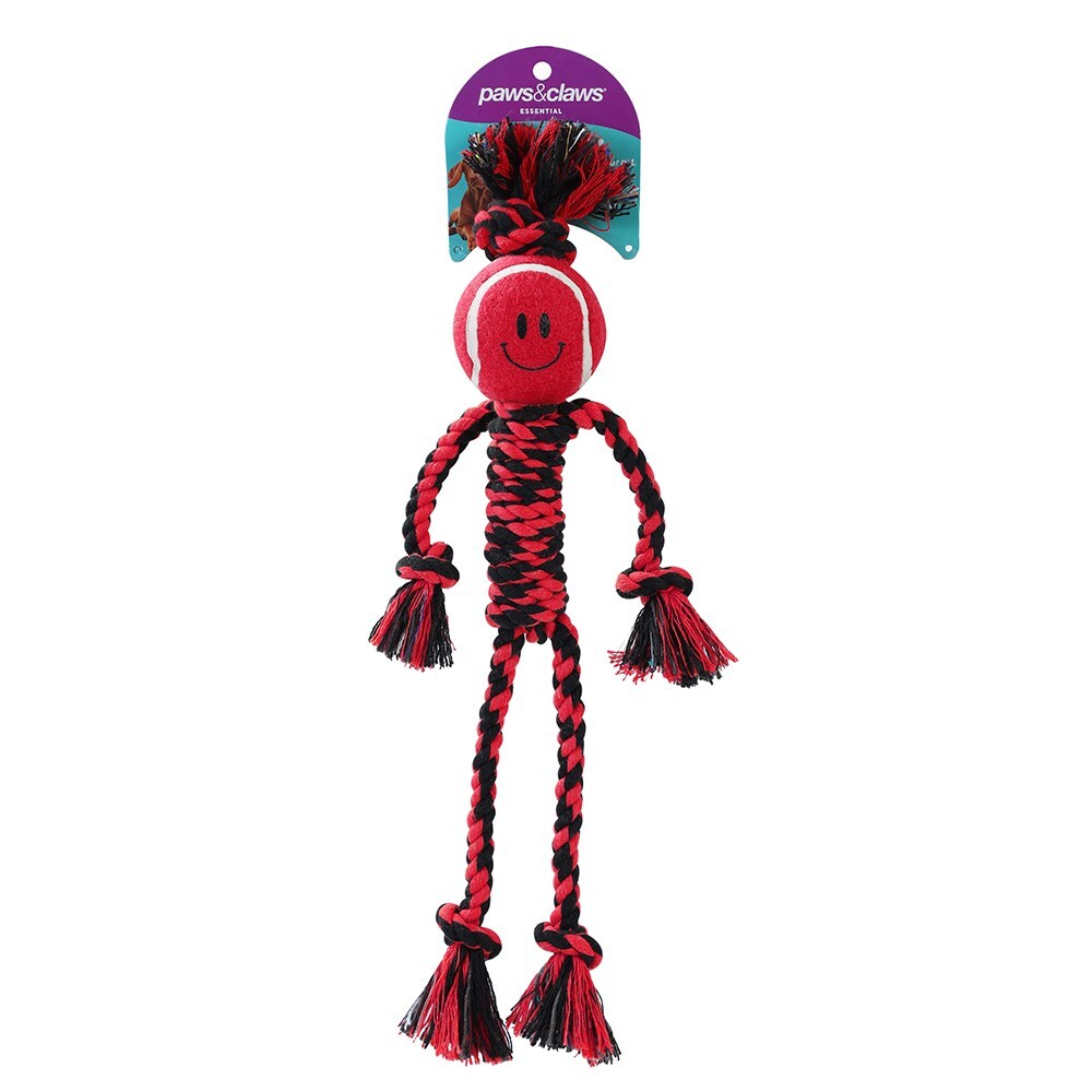 Paw & Claws 40cm Woven Rope Man Pet Dog Tug Toy w/ Tennis Ball - Assorted