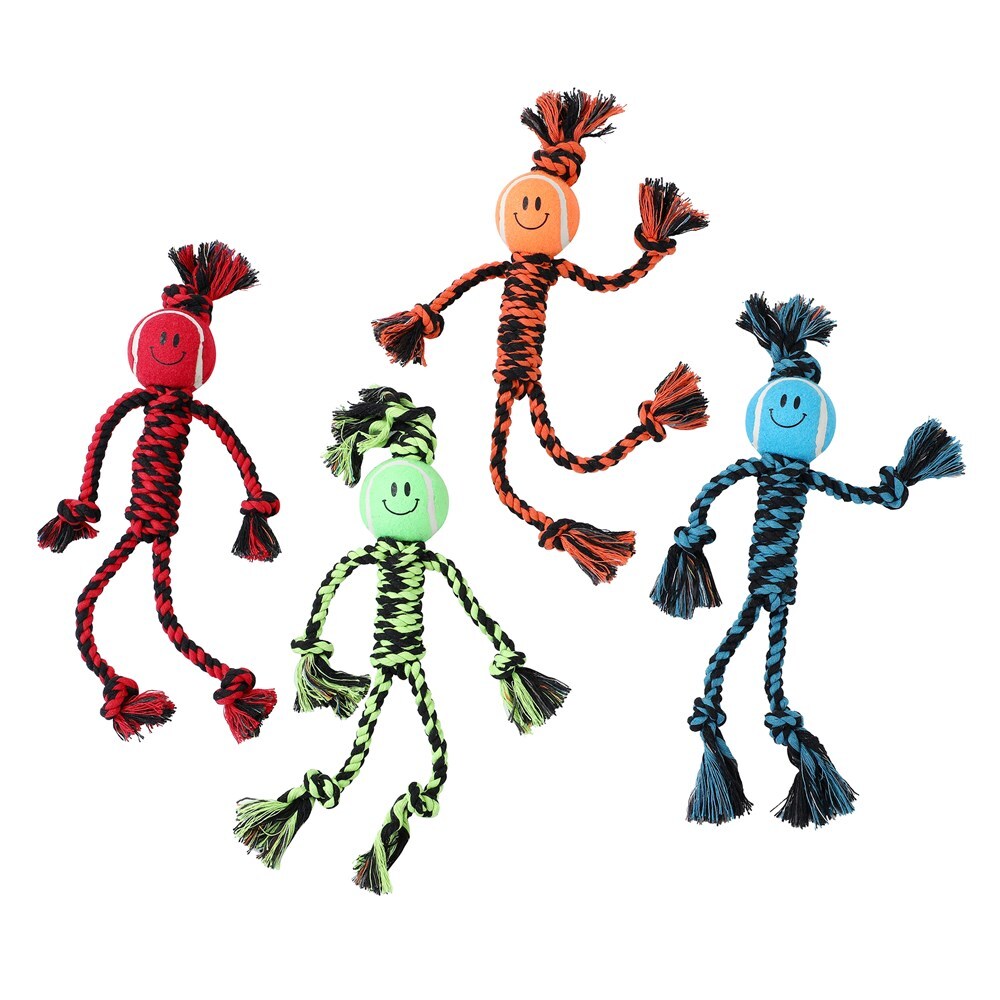 Paw & Claws 40cm Woven Rope Man Pet Dog Tug Toy w/ Tennis Ball - Assorted