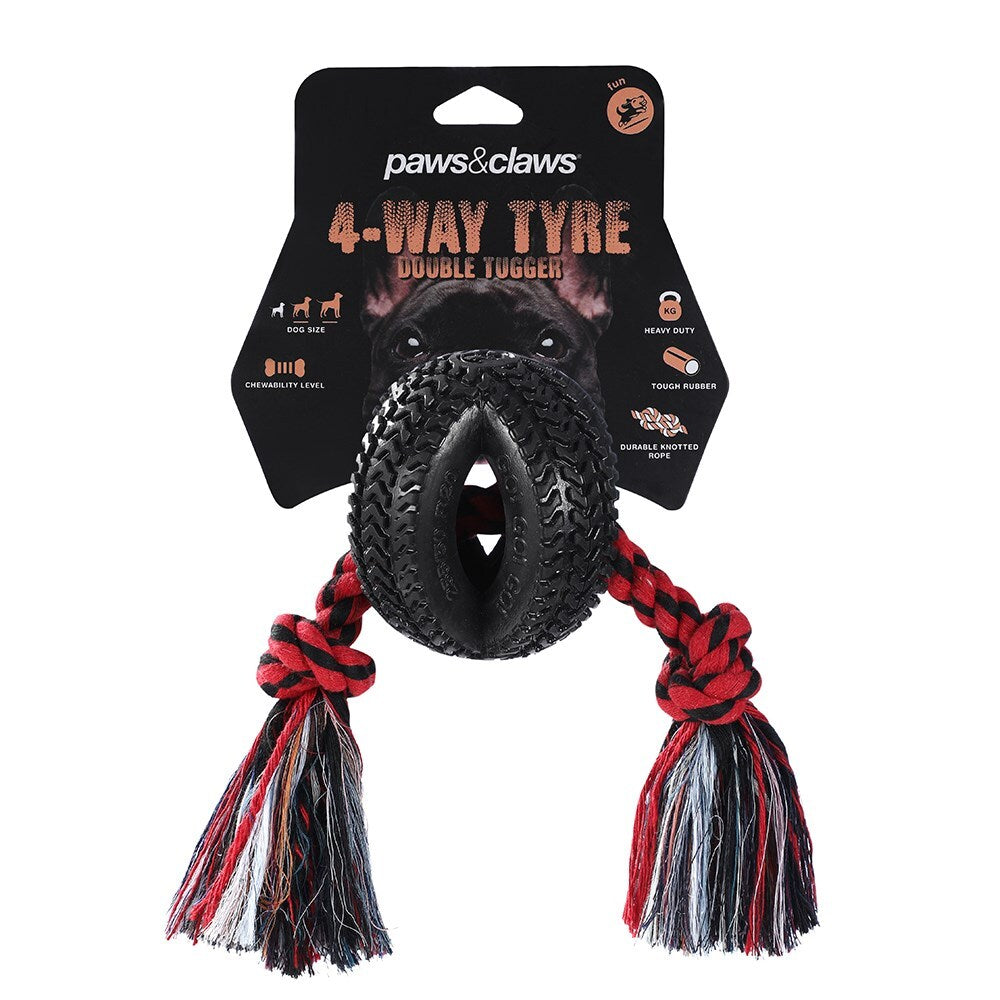 Paws & Claws 4-Way TPR Tyre 40cm Double Tugger Rope