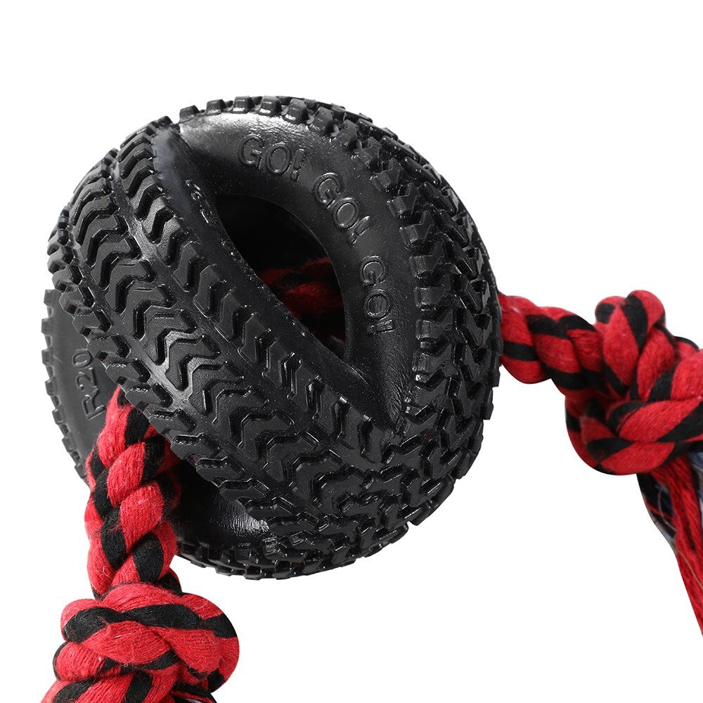 Paws & Claws 4-Way TPR Tyre 40cm Double Tugger Rope