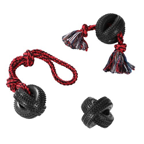Paws & Claws 4-Way TPR Tyre 40cm Double Tugger Rope