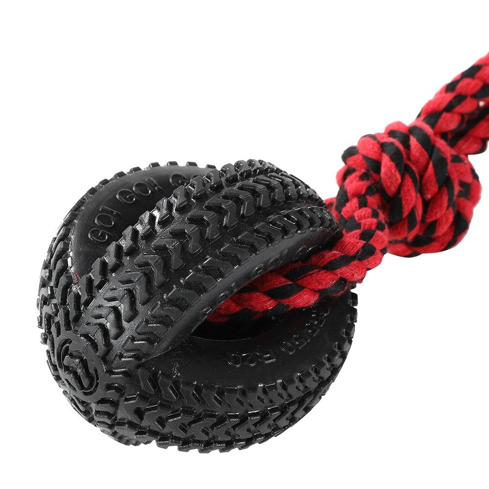 Paws & Claws 4-Way TPR 50cm Tyre Rope Tugger - Black/Red
