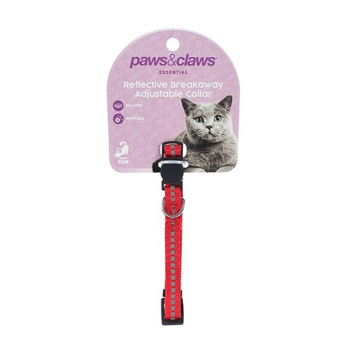Paws & Claws Pet/Cat Reflective 35x1cm Collar Nylon w/ Bell - Assorted