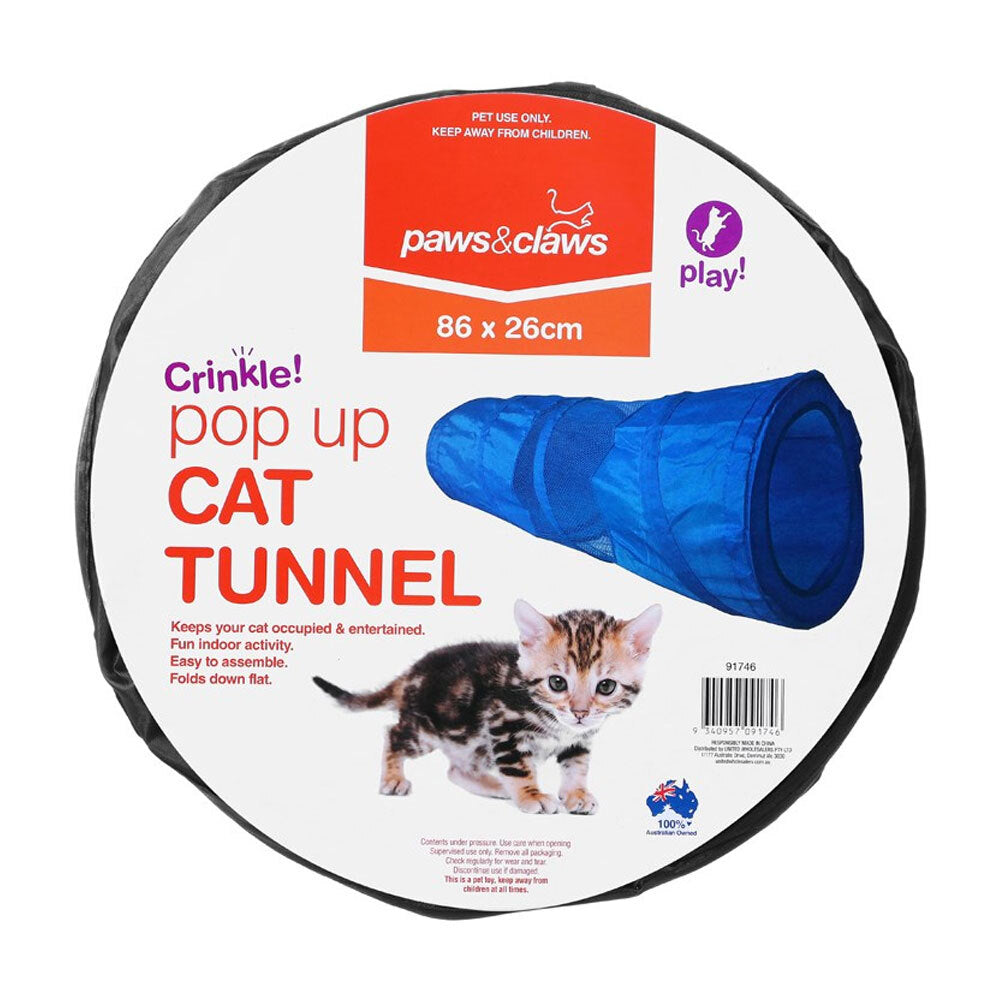 Paws & Claws Collapsible Crinkle Pop Up Cat Tunnel - Assorted