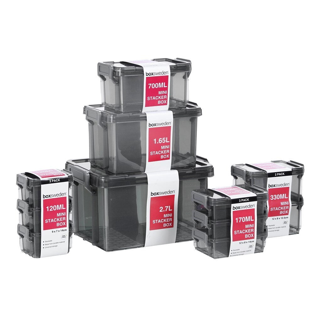 2PK Boxsweden Mini Stacker Box 330Ml Charcoal