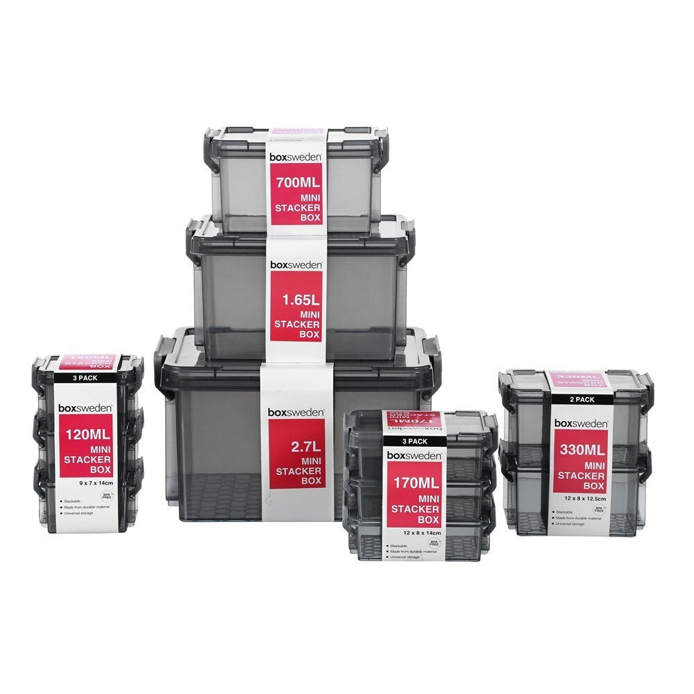 2PK Boxsweden Mini Stacker Box 330Ml Charcoal