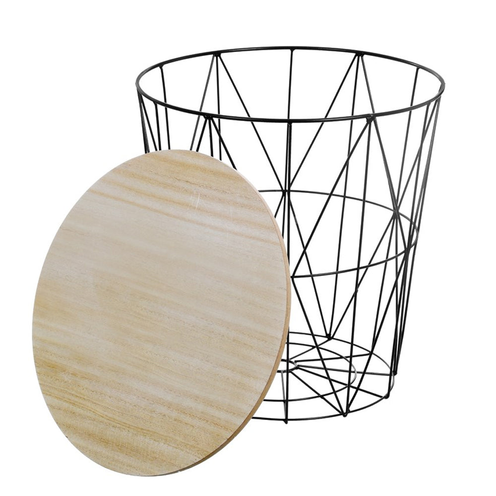 Boxsweden Toska Metal Wire Storage Table Wooden Top 39x40.5cm - Black