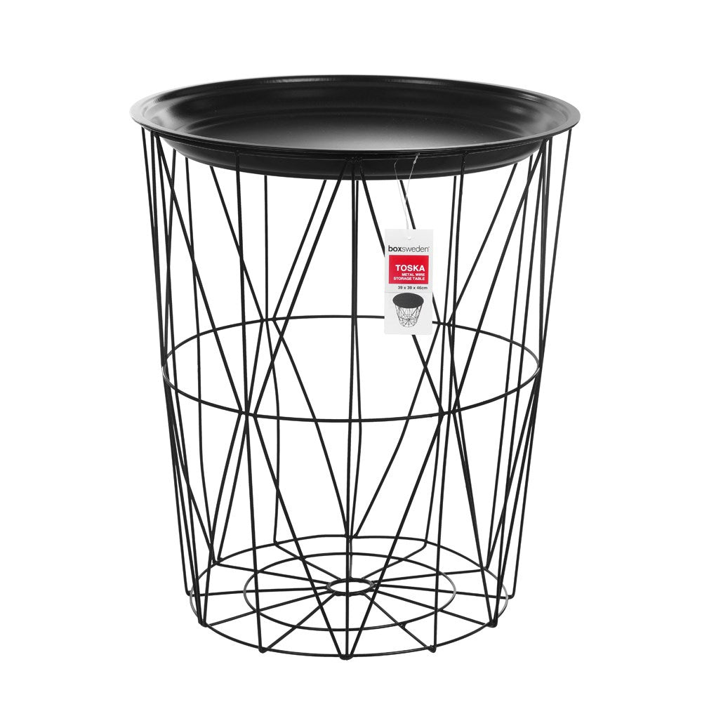 Boxsweden Toska Metal Wire Storage Table Metal Top 39x46cm - Black