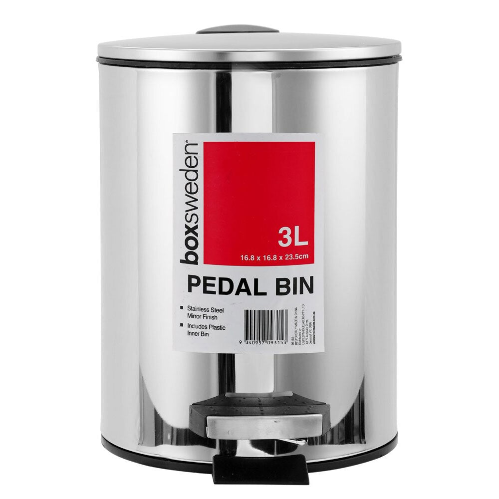 Boxsweden 3L Pedal Bin - Stainless Steel