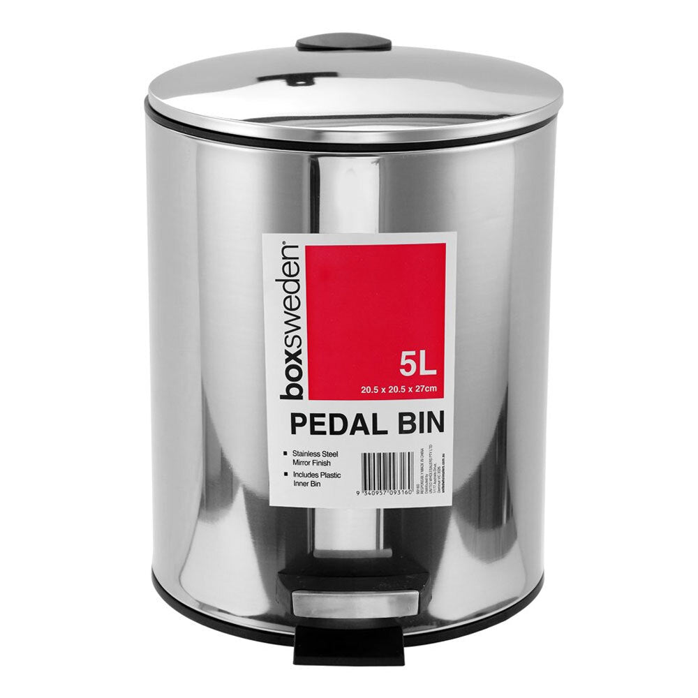 Boxsweden 5L Pedal Bin - Stainless Steel - Assorted Colour