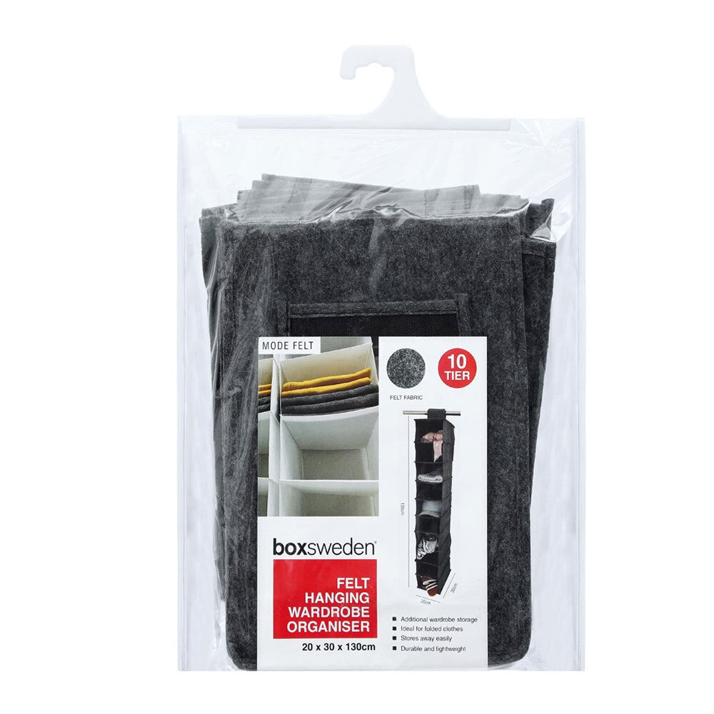 Boxsweden 10 Tier Felt Hanging Wardrobe Organiser