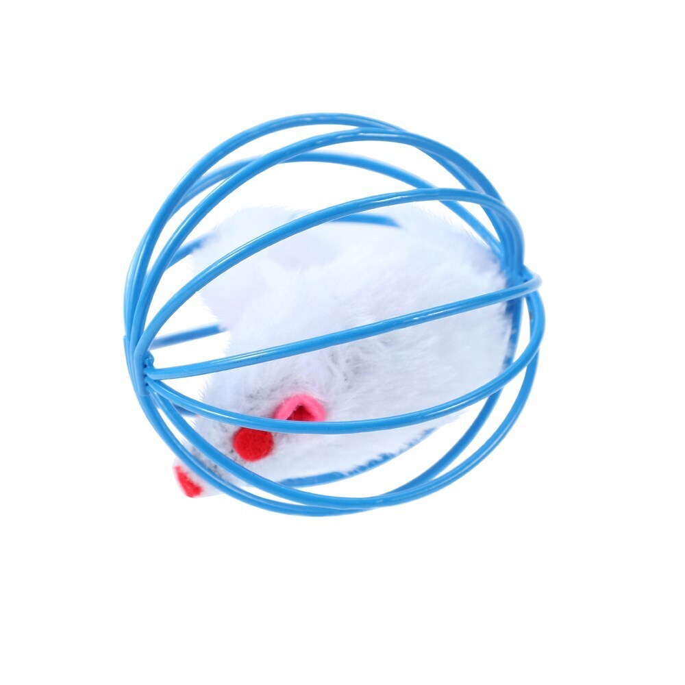Paws & Claws Wire Ball & Mouse Catnip Toy Blue 6cm
