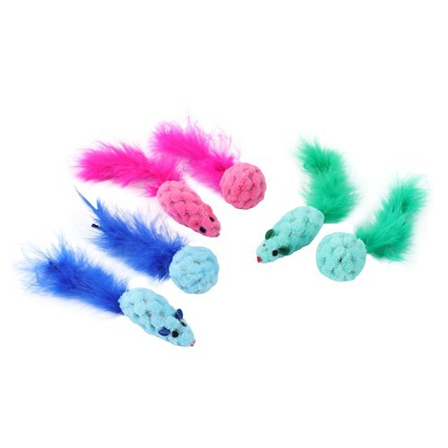 2PK Paws & Claws 15cm Mouse & Ball Feather Toy w/ Catnip - Assorted