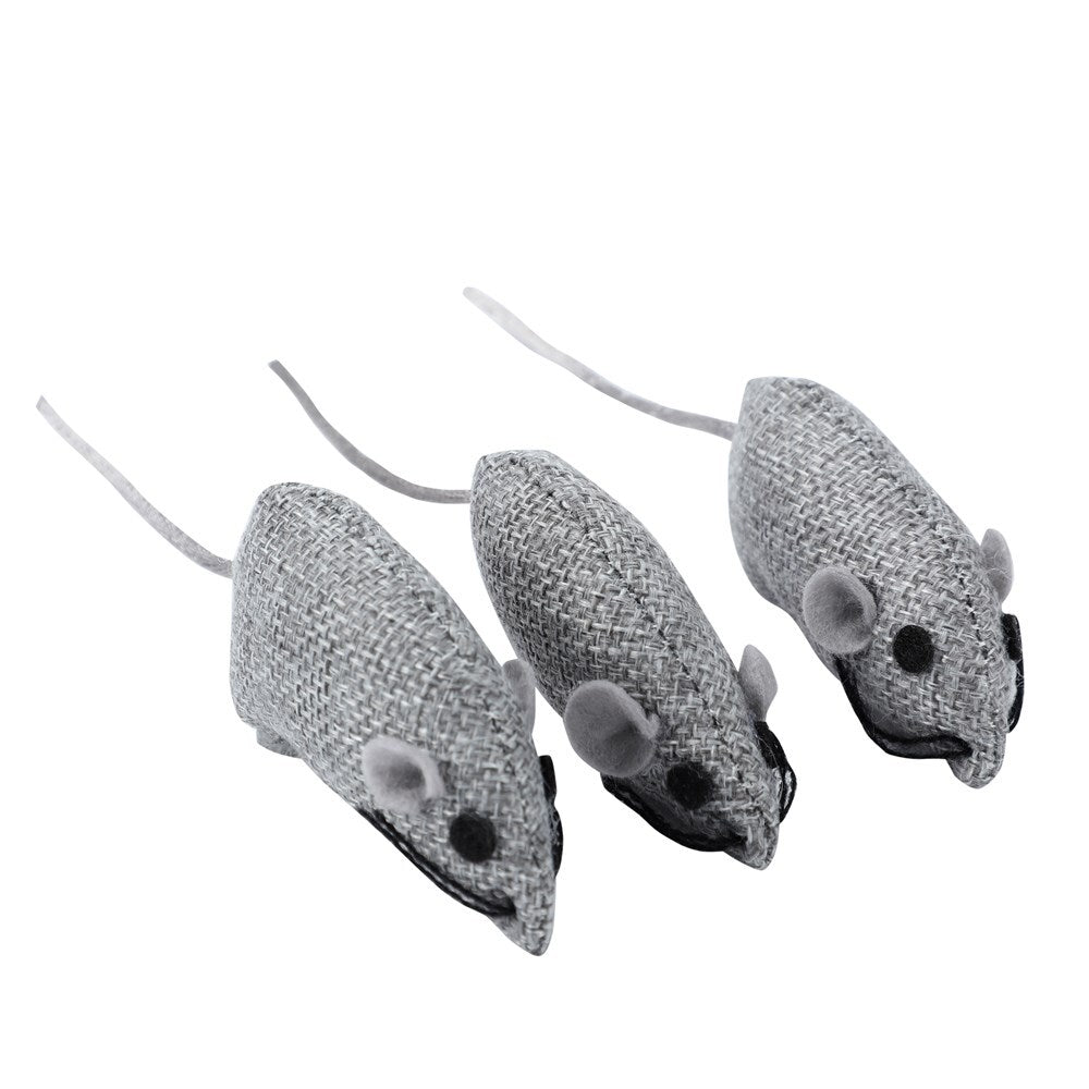 Paws & Claws Catnip Canvas Mouse 3Pk 6.5X3cm Assorted