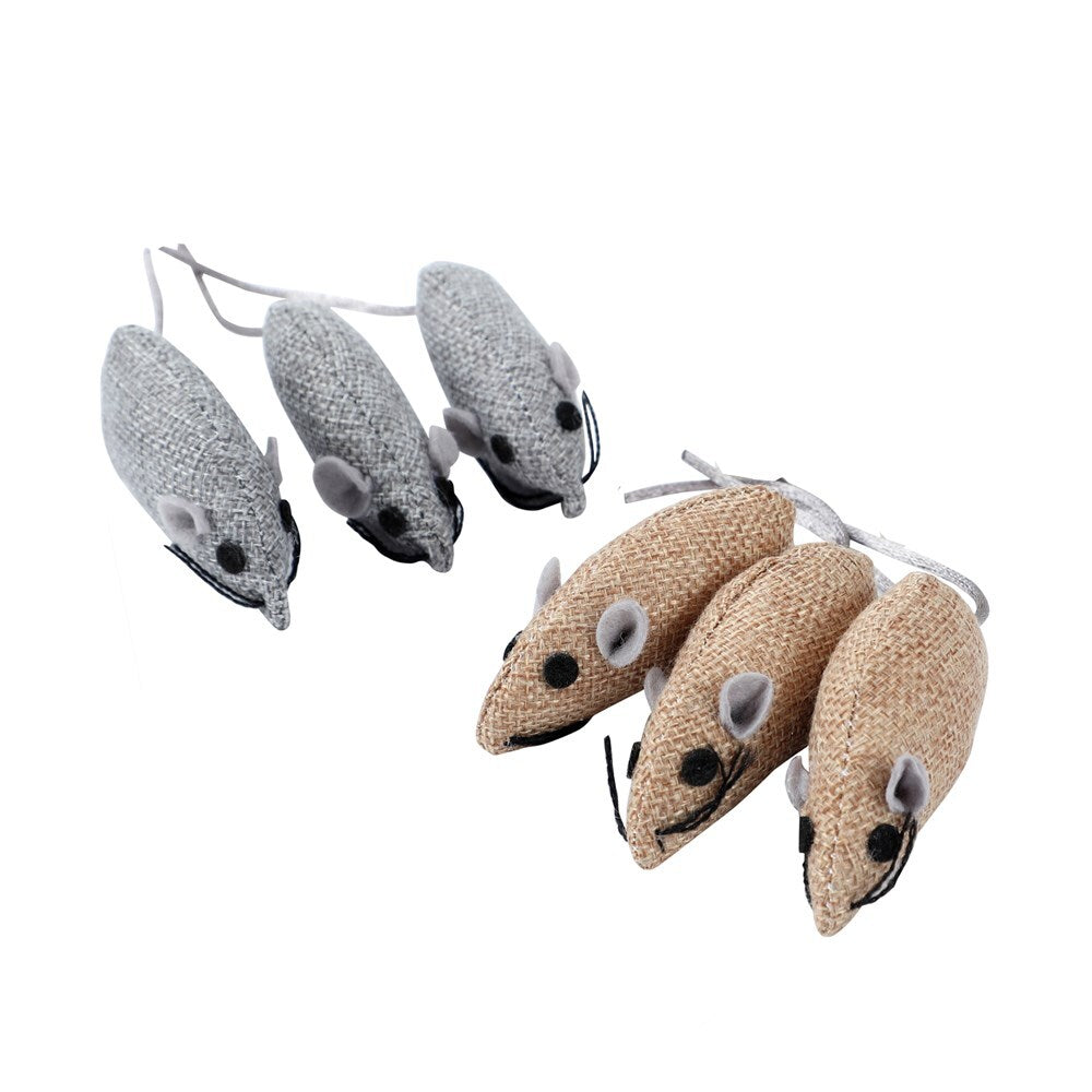 Paws & Claws Catnip Canvas Mouse 3Pk 6.5X3cm Assorted