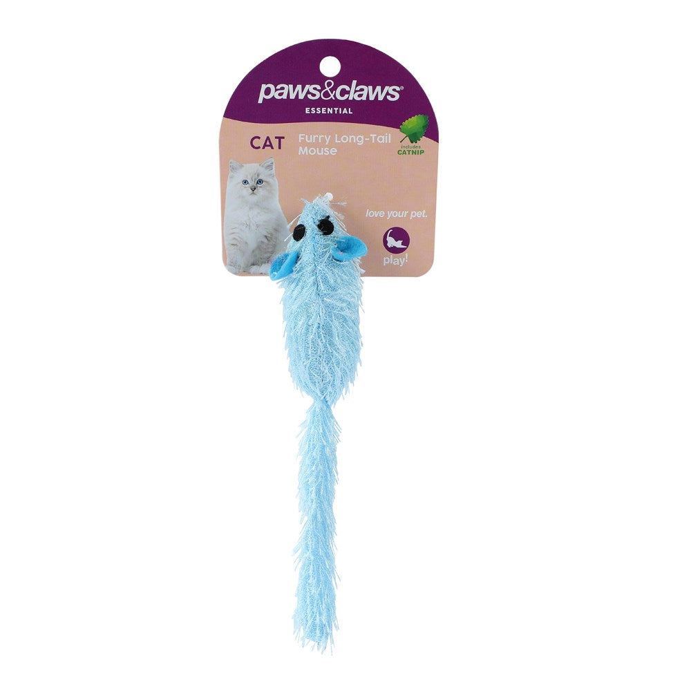 Paws & Claws Furry Long-Tail Catnip Mouse 17cm Assorted
