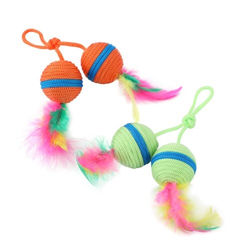 Paws & Claws 20cm Twin Ball & Feather Catnip Toy - Assorted