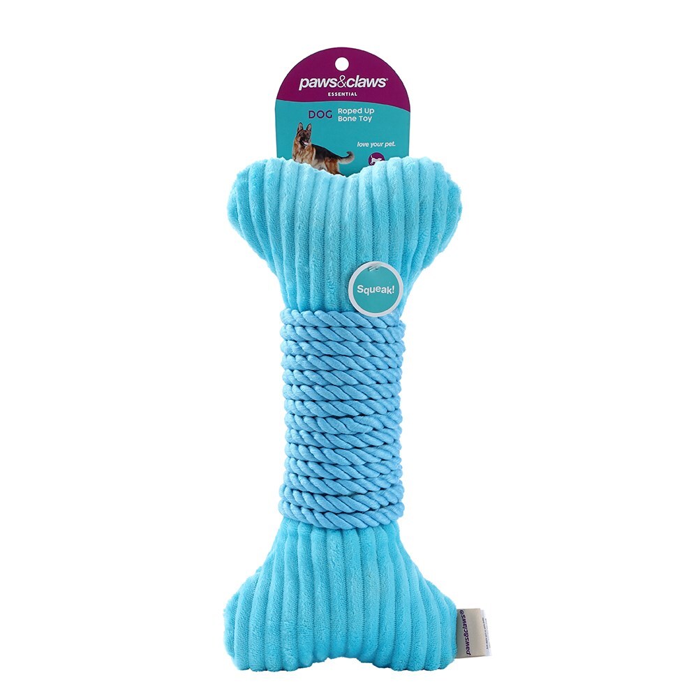 Paws & Claws 30x14cm Roped-Up Plush Bone Dog Toy - Aqua