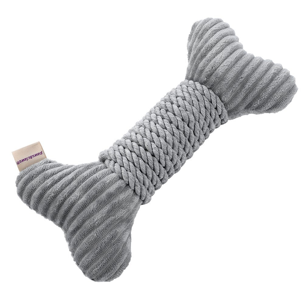 Paws & Claws 30x14cm Roped-Up Plush Bone Dog Toy - Grey