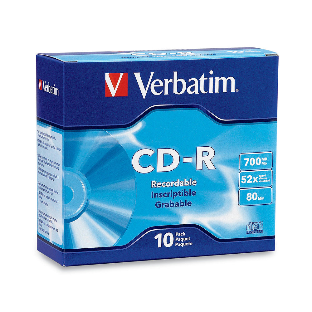 10PK Verbatim CD-R 700MB 52x Speed Blank Discs w/ Slim Case