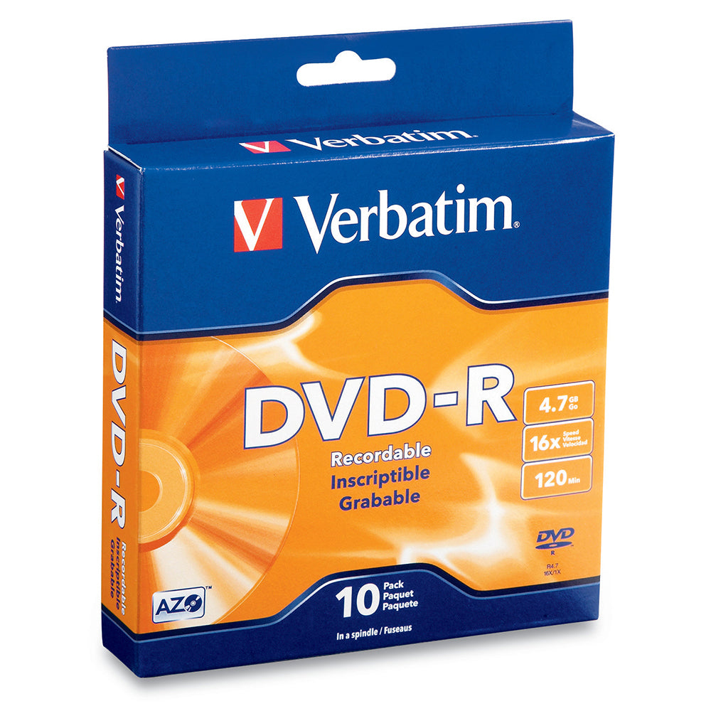 10PK Verbatim 4.7GB DVD-R 16x Speed Blank Discs w/ Jewel Case