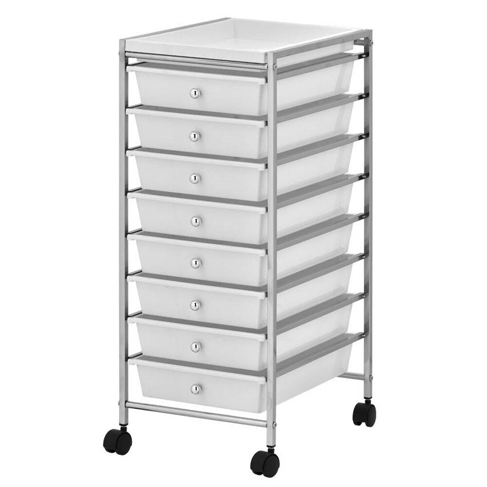 Boxsweden 8 Drawer Metal Trolley w/Square Tube - White
