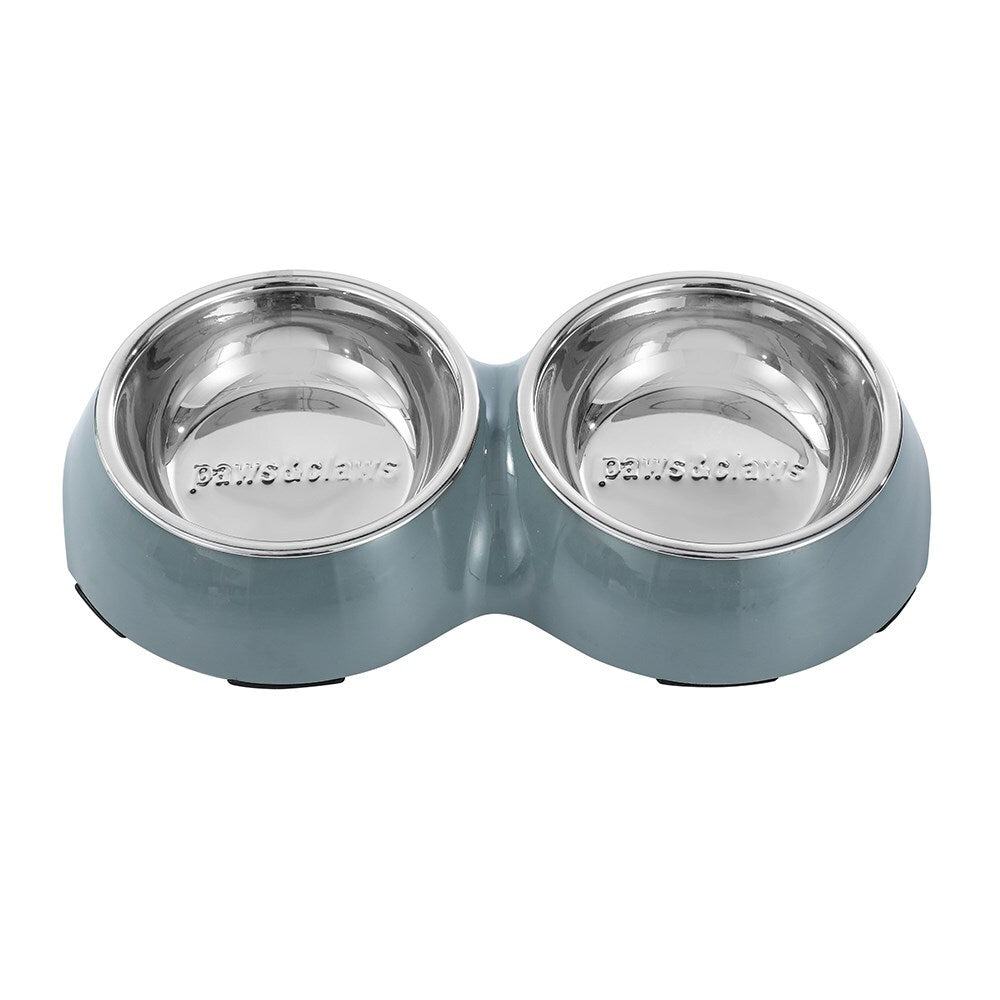 2pc Paws & Claws Melamine Pet/Dog/Cat 200ml/25cm Double Bowl - Grey