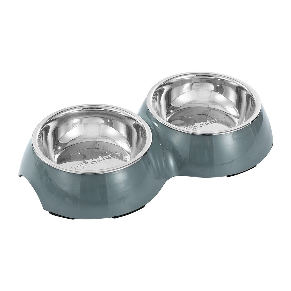 2pc Paws & Claws Melamine Pet/Dog/Cat 200ml/25cm Double Bowl - Grey