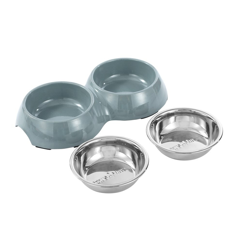 2pc Paws & Claws Melamine Pet/Dog/Cat 200ml/25cm Double Bowl - Grey