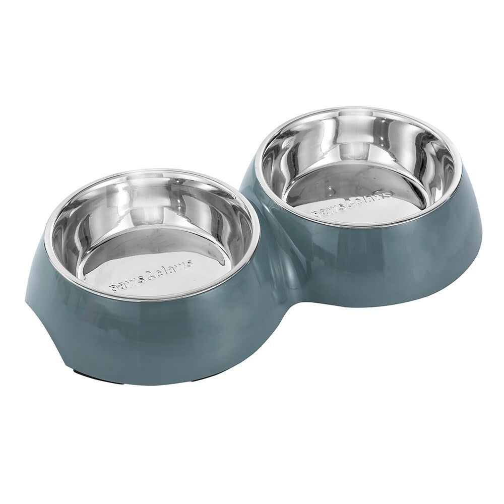 2pc Paws & Claws Melamine Pet/Dog/Cat 400ml/14cm Double Bowl - Grey