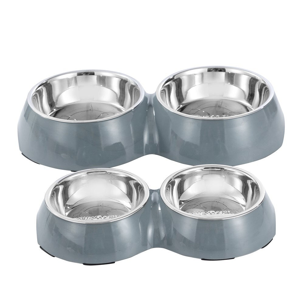 2pc Paws & Claws Melamine Pet/Dog/Cat 400ml/14cm Double Bowl - Grey