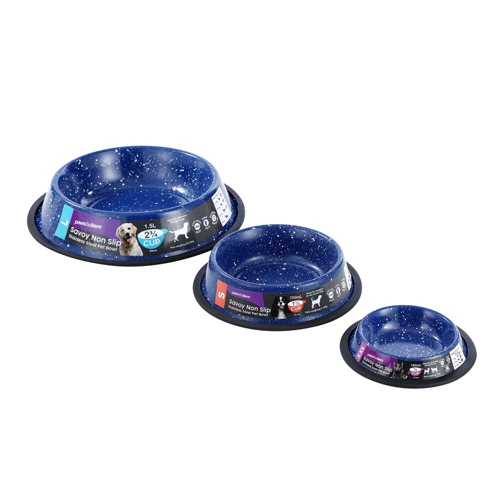 Paws & Claws Savoy 700ml/21cm Non-Slip Stainless Steel Pet Bowl - Blue