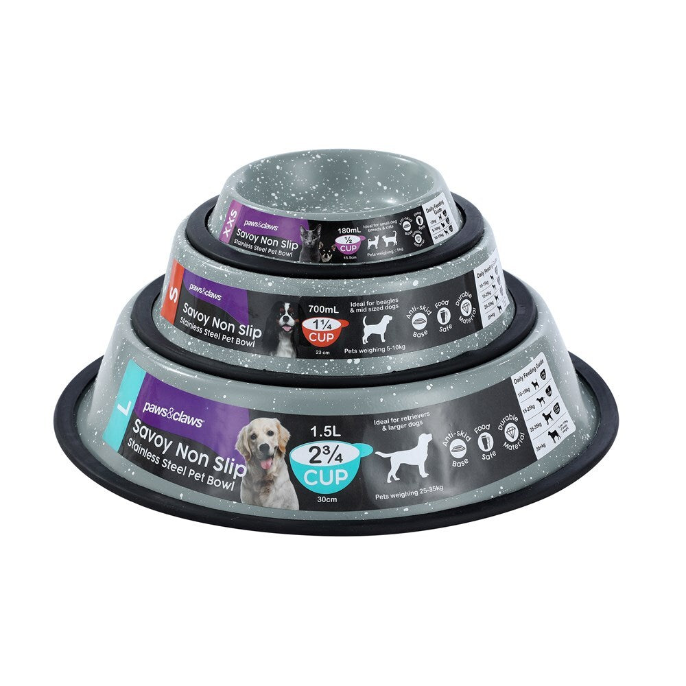 Paws & Claws Savoy 1.5L/29cm Non-Slip Stainless Steel Pet Bowl - Grey