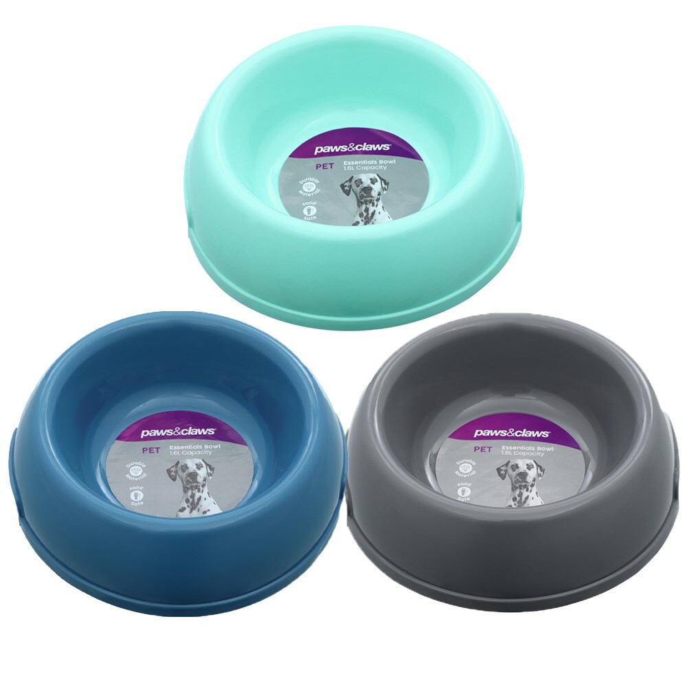 Paws & Claws Pet Essentials Round Bowl Large w/ Handle 16x21x6.5cm 1.6L Assorted