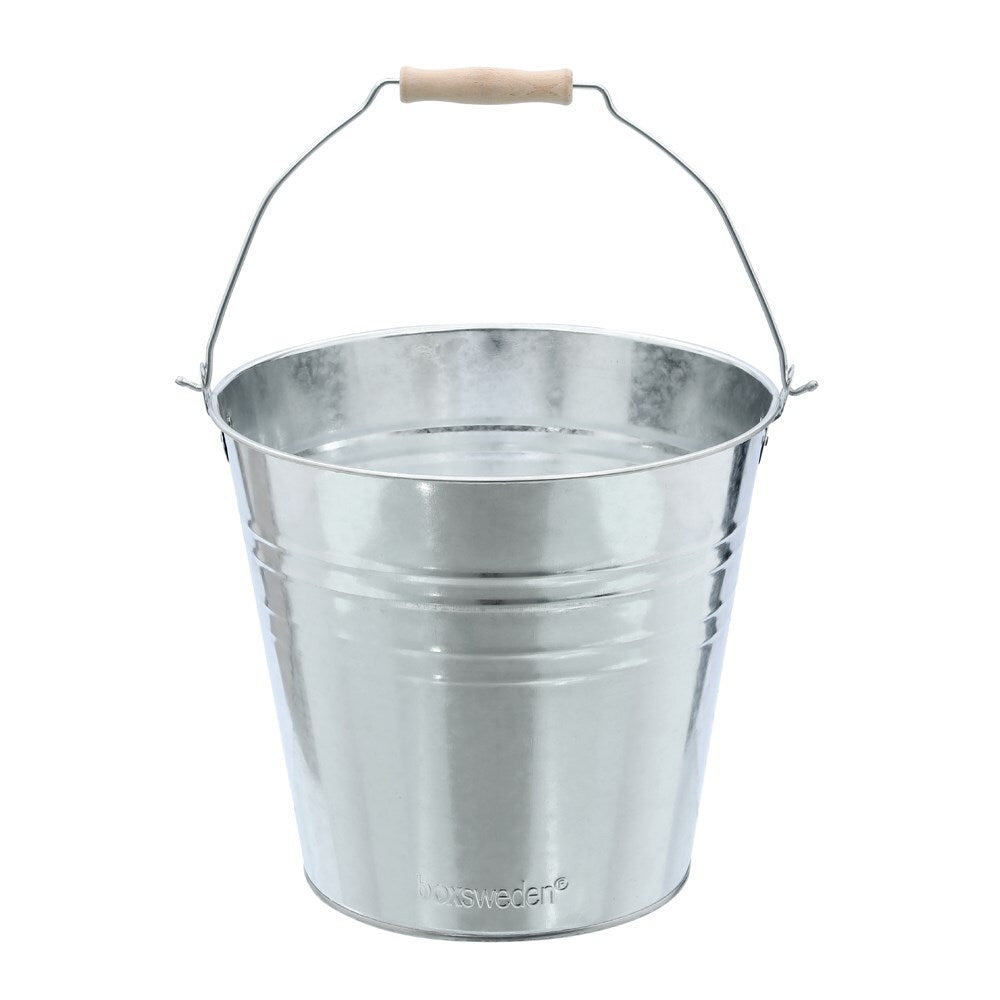 Boxsweden 12L/30cm Metal Bucket w/ Wood Handle - Silver