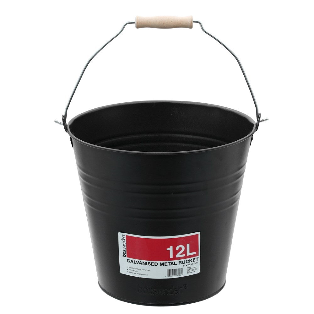 Boxsweden Metal Bucket Wood Handle 12L Black 30X30X27cm