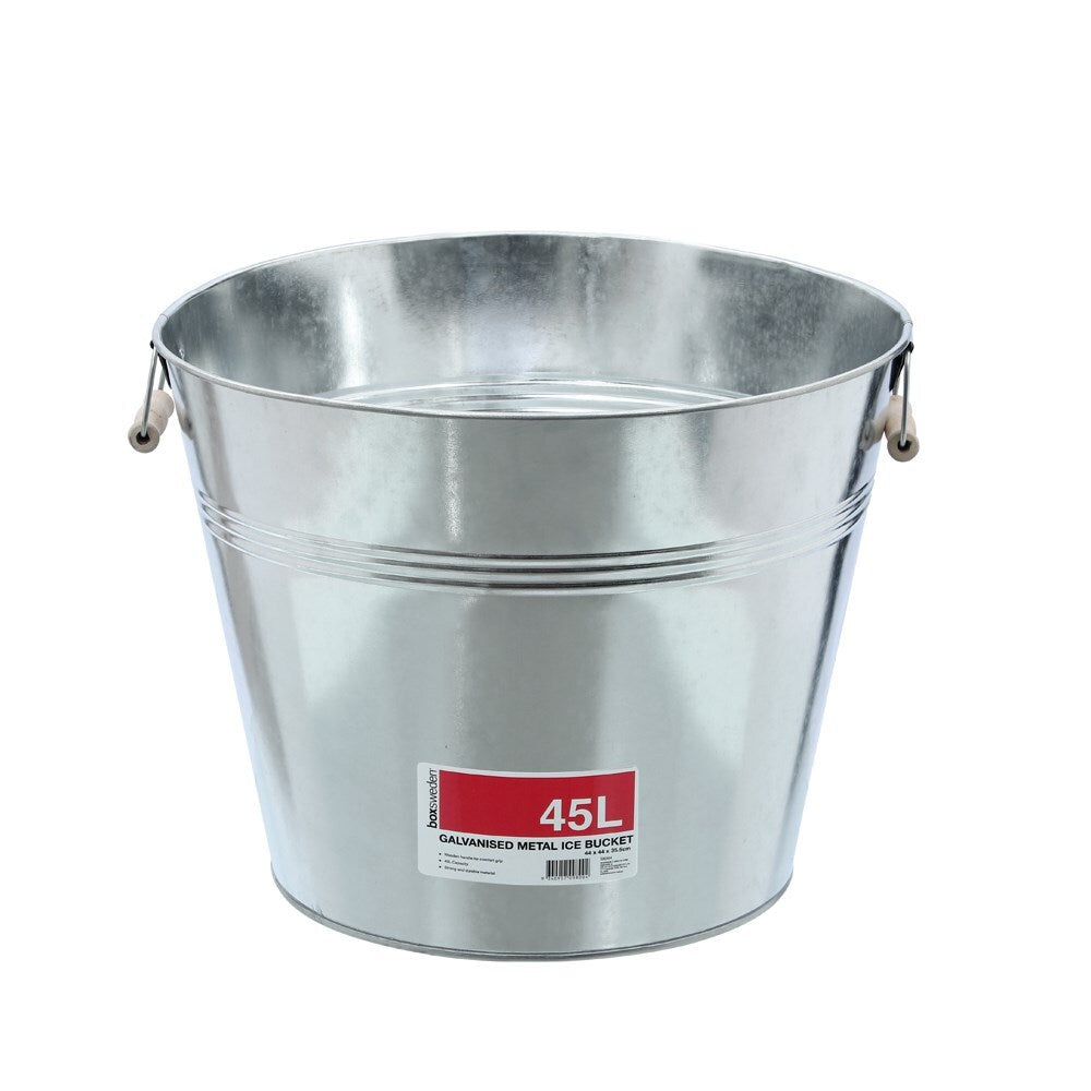Boxsweden Metal Ice Bucket Wood Handles 45L Galvanised 44X44X35.5cm