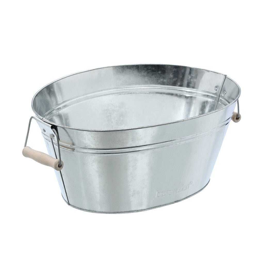 Boxsweden Metal Oval Bucket 12L Wood Handles Galvanised 40X30X18cm