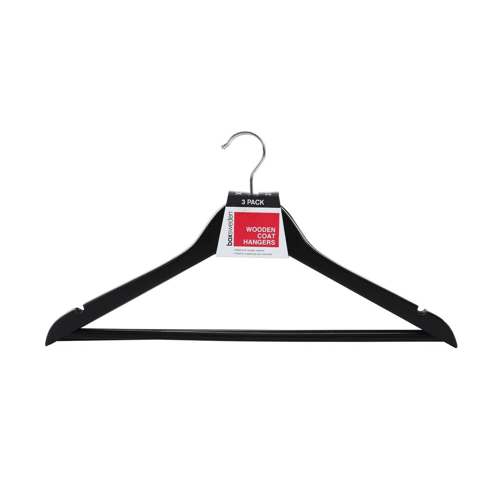 3pc Wooden Hanger 44.5cm Black