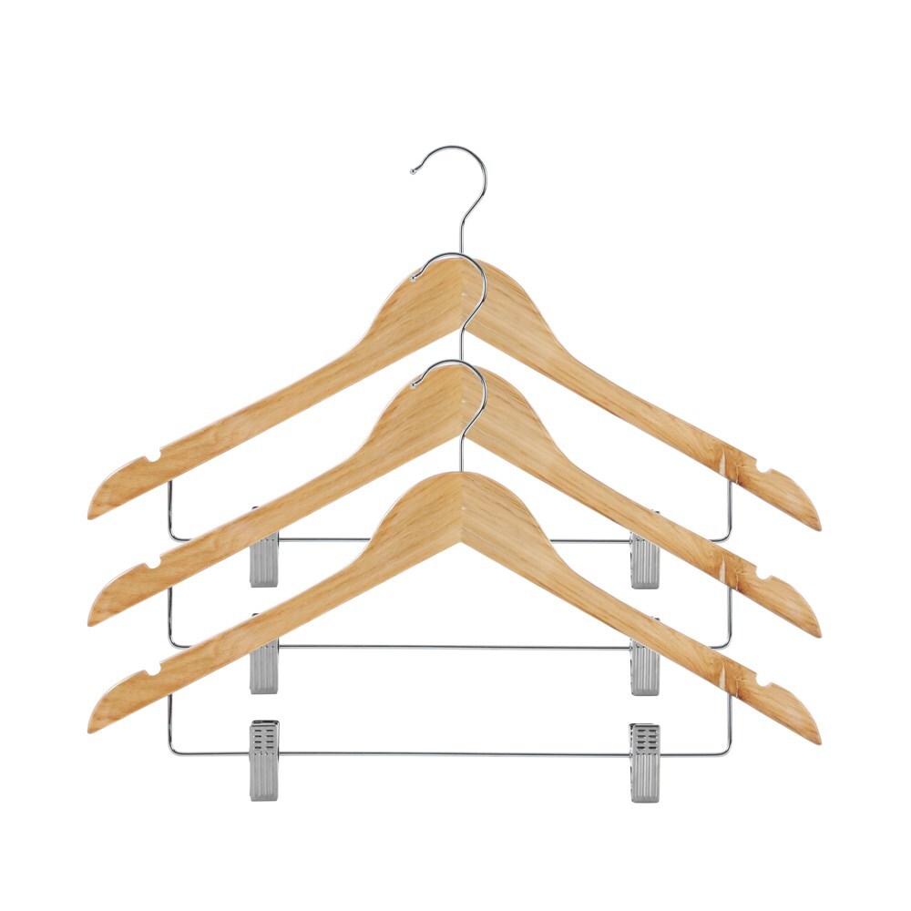 3pc Wooden Hanger 44.5cm w/ Clips