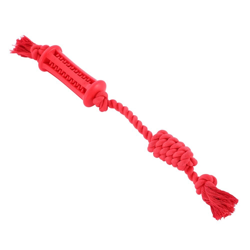 Paws & Claws Flavour-Bone Rope Tugger Beef Flavoured Rubber Toy 38X5cm Red