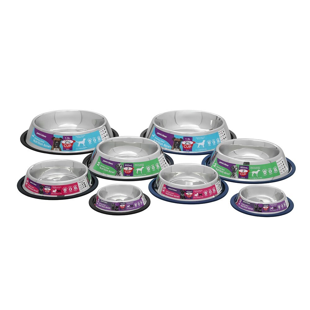 Paws & Claws Stainless Steel Pet Bowl Blue Anti-Skid 850Ml