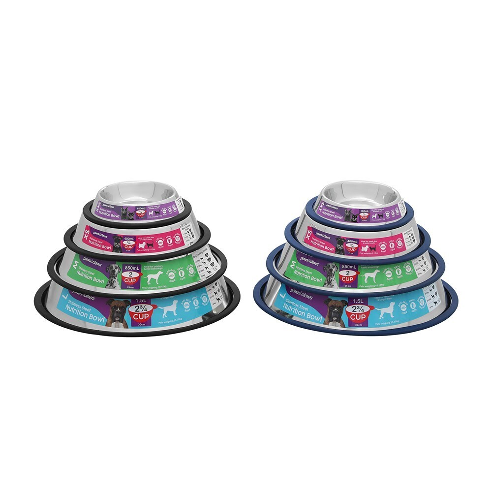 Paws & Claws Stainless Steel Pet Bowl Blue Anti-Skid 1.5L
