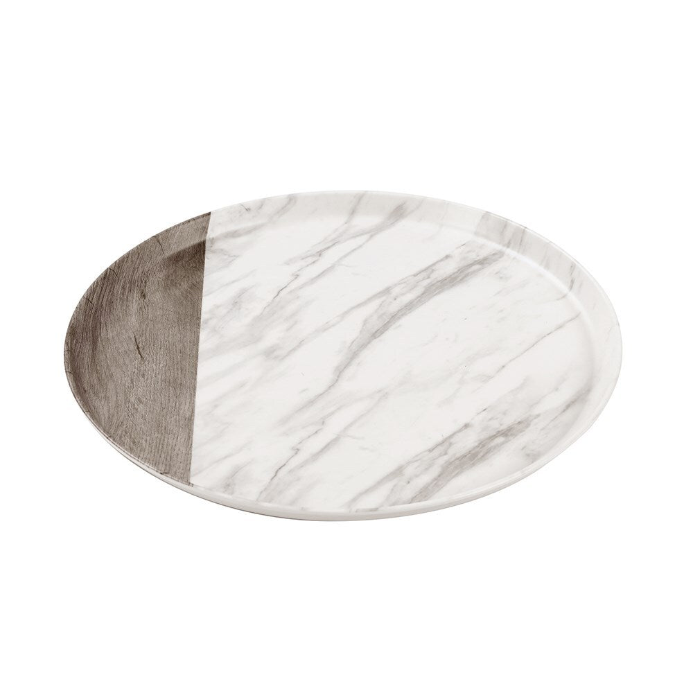 Lemon & Lime Matte Melamine Round 35cm Platter Endwood Marble