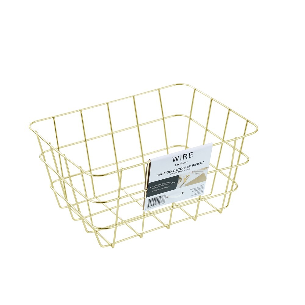 Boxsweden Small 24x18cm Wire Storage Basket - Gold